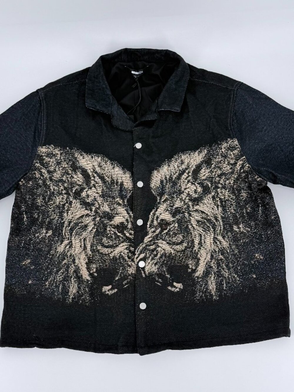 Novamen Woven Tapestry Lion Graphic Button Up Shirt Jacket Large Streetwear
